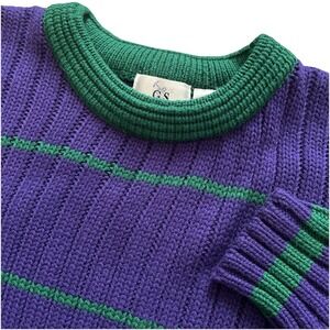 VTG Y2K Crewneck Chunky Sweater Men's M Purple Striped Preppy Grandpa Core 90s